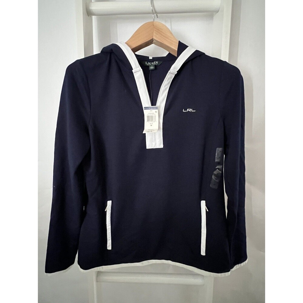 Ralph Lauren 1/4 Zip Top M Navy Hooded Knit NWT